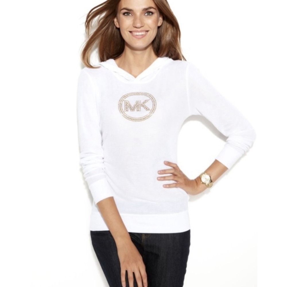 Michael Kors Lightweight Rhinestone Logo Hoodie Waffle Kit SZ M